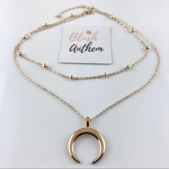 3/$25⚡️Horn Crescent Moon layer choker necklace - Picture 5 of 8